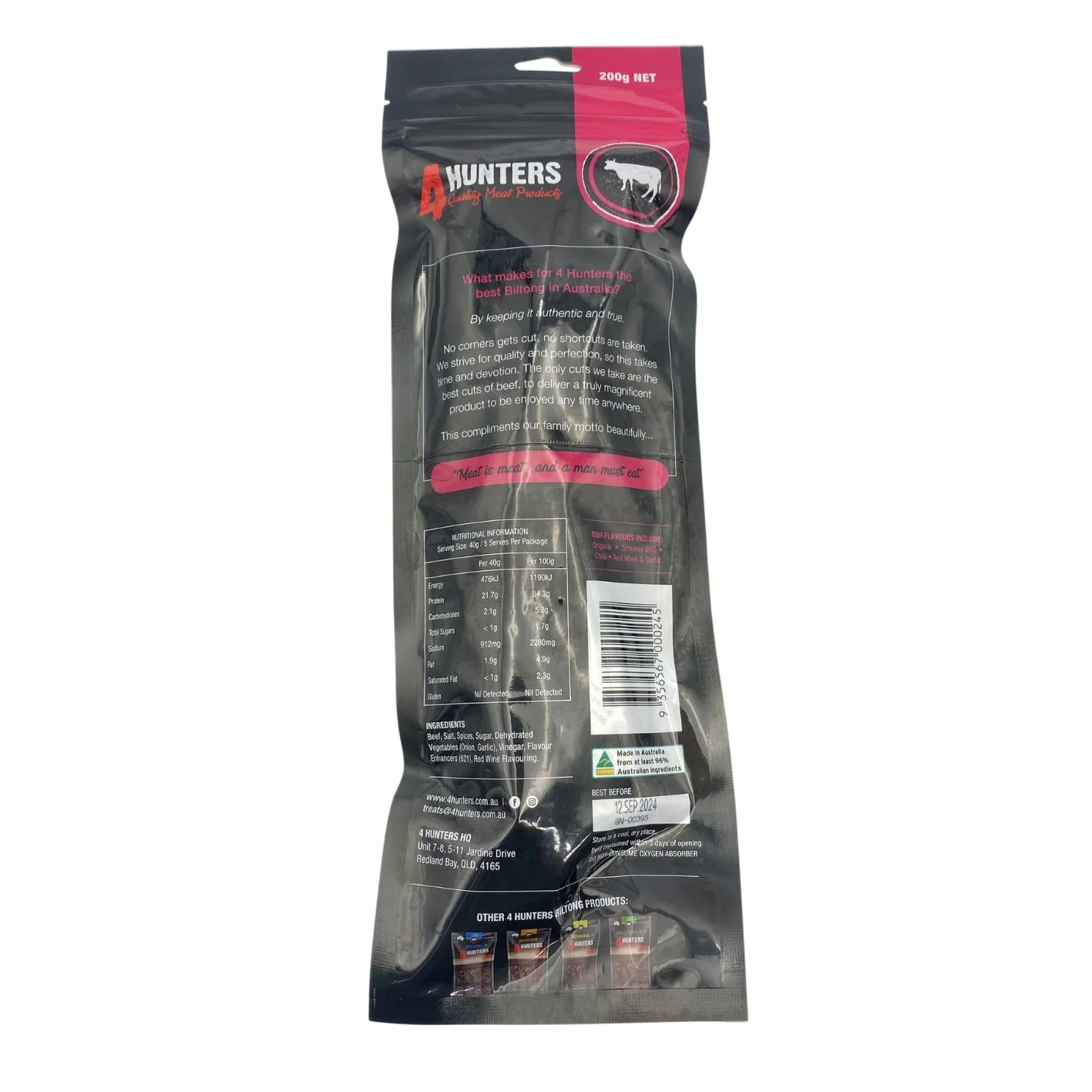 4 Hunters Red Wine & Garlic Jerky Sticks 200g - Image 3