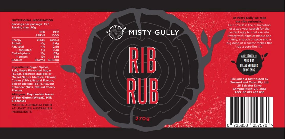 Misty Gully Rib BBQ Rub 210g - Image 2
