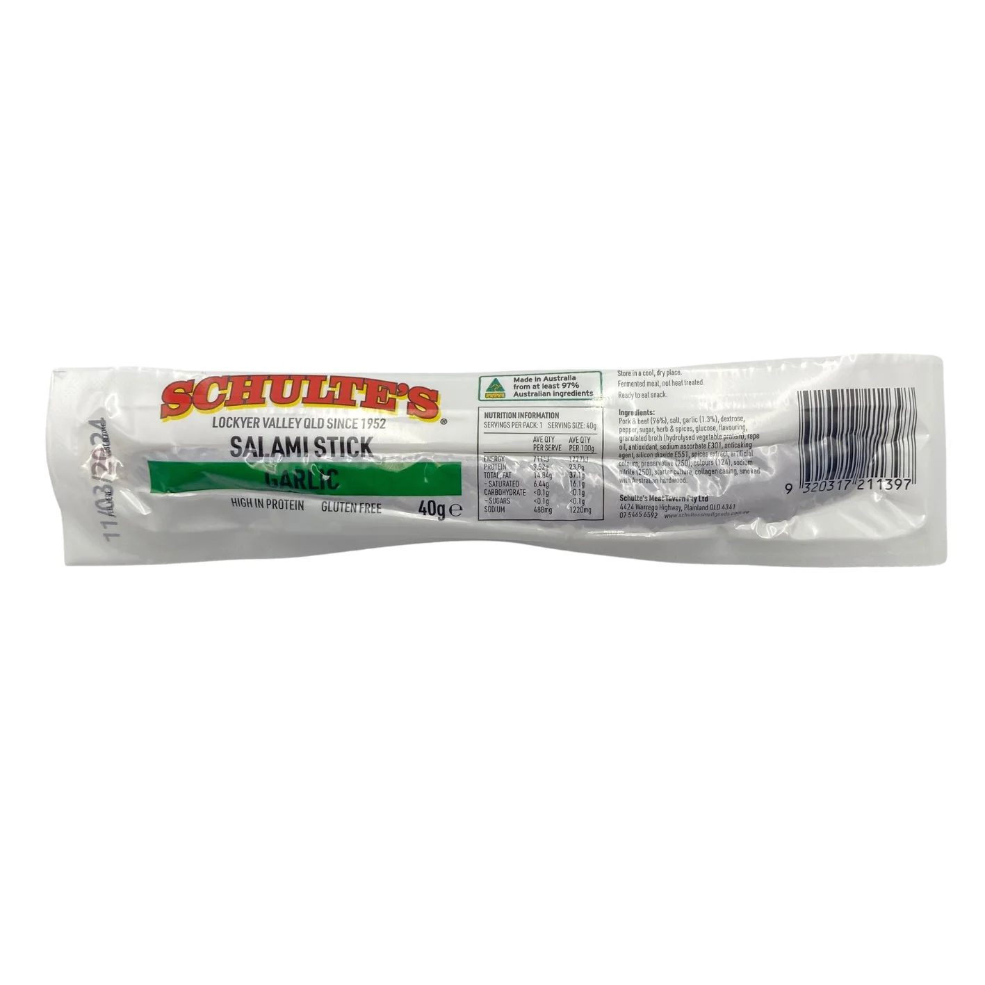 Schulte's Garlic Salami Stick 40g